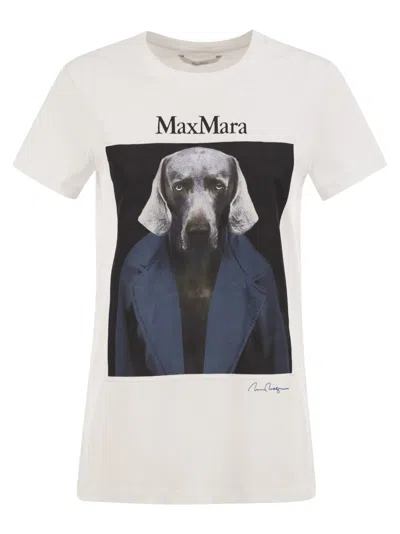 Max Mara Maxmara Mxmcalca - Cotton T-shirt With  Graphic Print In White