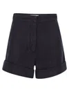 Max Mara Cotton High-waisted Shorts With Slightly Flared Lines And Turned-up Hem In Blue