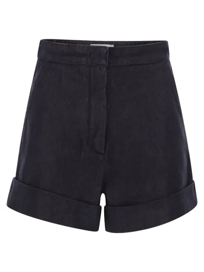 MAX MARA MAXMARA MXMCALCA - DENIM-EFFECT COTTON SHORTS
