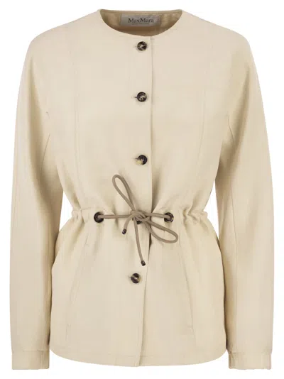 Max Mara Carezza Jacket In Linen And Silk Blend In Neutral