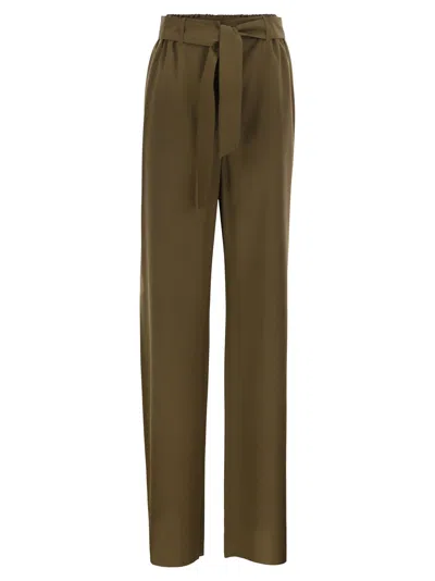 Max Mara Maxmara Mxmeditto Fluid Tailored Trousers In Pure Virgin Wool In Khaki