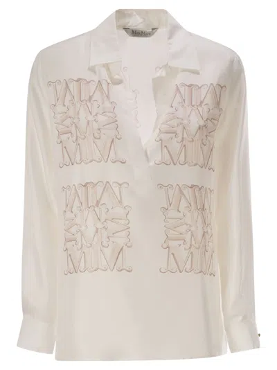 Max Mara Maxmara Mxmfiltro Silk Shirt With Monogram Print In White