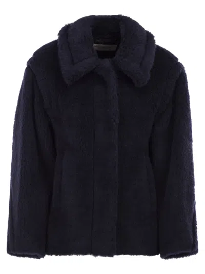 Max Mara Maxmara Mxmfuggito - Cropped Coat In Alpaca, Wool And Silk Teddy Fabric In Blue