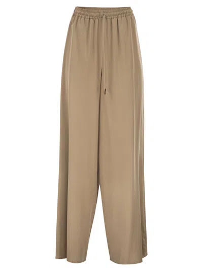 Max Mara Maxmara Mxmgenero Wide Leg Trousers In Washed Silk In Hazelnut
