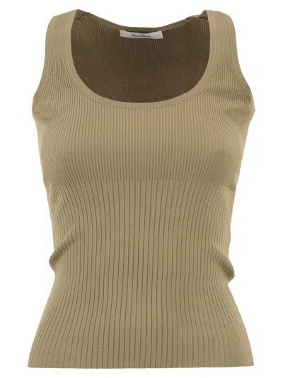 Max Mara Knit Top Ribbed Scoop Neckline Sleeveless In Gray