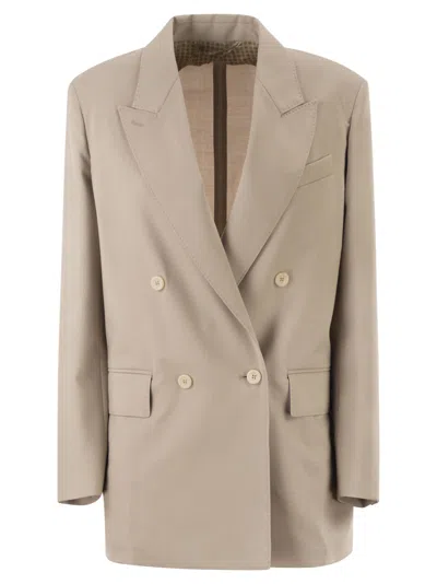 Max Mara Maxmara Mxmmitico Double Breasted Blazer In Wool, Mohair And Silk Blend In Sand