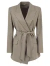 Max Mara Check-pattern Belted Jacket In Neutral