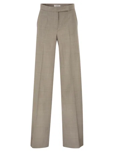 Max Mara Maxmara Mxmnetto Pure Virgin Wool Prince Of Wales Trousers In Khaki