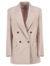 Max Mara Maxmara Mxmombrosa Double Breasted Blazer In Wool, Mohair And Silk In Pink