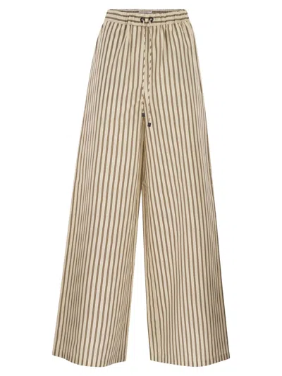 MAX MARA MAXMARA MXMORDINE - WIDE-LEG TROUSERS IN STRIPED COTTON AND SILK CANVAS