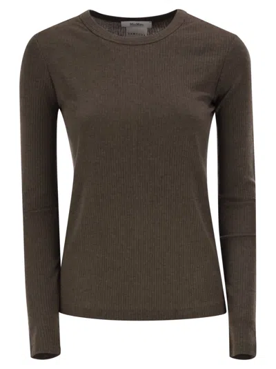 Max Mara Maxmara Mxmsalmone Ribbed Lyocell And Silk T Shirt In Brown