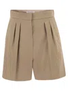 Max Mara Khaki Green Stretch Cotton Satin Mxmtabacco Shorts In Brown