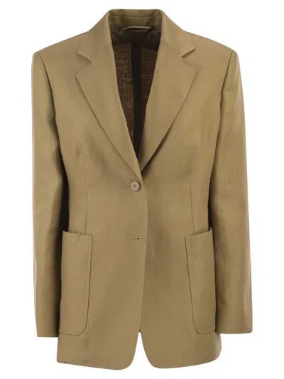 Max Mara Maxmara Mxmvolonta Pure Linen Fabric Blazer In Brown