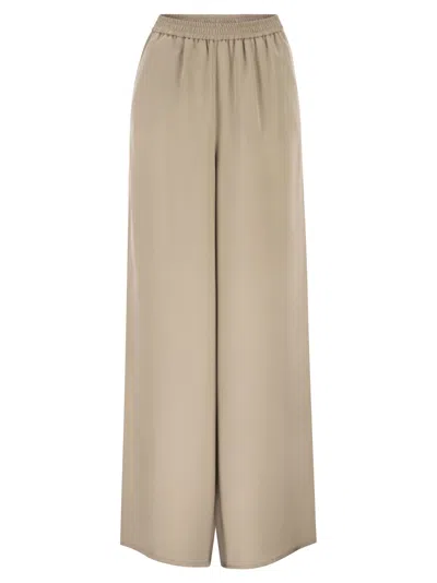 Max Mara Maxmara Mxmvolonta Pure Silk Wide Leg Trousers In Beige