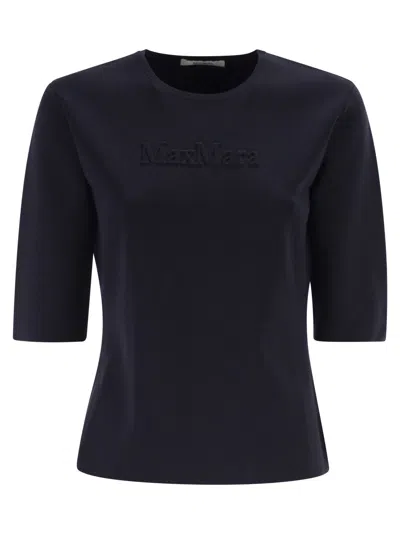 Max Mara Maxmara Mxpaustero Short Sleeved Top With Embroidered Logo In Blue