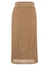 Max Mara Straight Cut Pure Cotton Webbing Skirt With Ribbed Waist In Desert