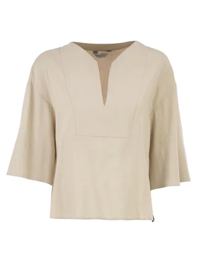 Max Mara Maxmara Mxpsospiro Linen And Viscose V Neck Blouse In Nude