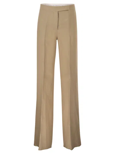 Max Mara Maxmara Mxsbig - Regular Fit Trousers In Linen Natté In Brown