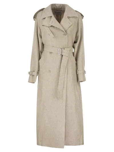 MAX MARA MAXMARA MXSPEDAGGI - LONG PURE LINEN TRENCH COAT