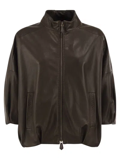 Max Mara Lambskin Nappa Leather Blouson In Brown