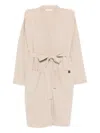 Max Mara Cashmere Cardigan With Belted Waist And Pockets In Neutral