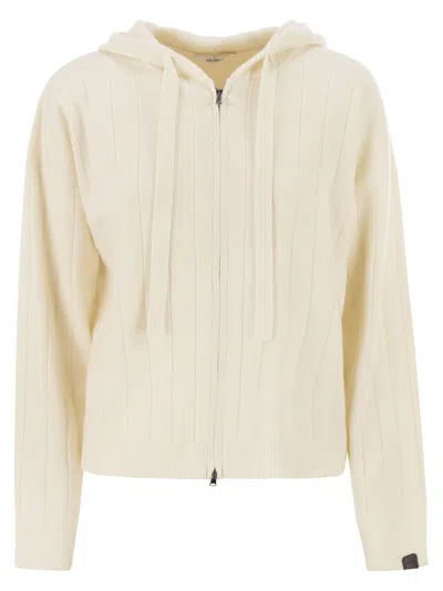 Max Mara Ribbed Cashmere Cardigan With Zip-up Front In White