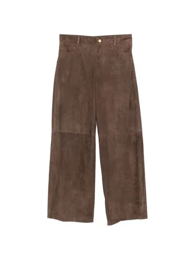 Max Mara Leather Pants With Belt Loops In Brown