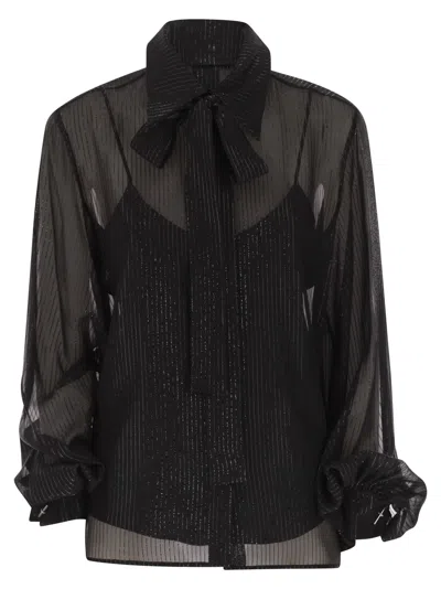 Max Mara Maxmara Scafati Striped Silk Chiffon Blouse In Black