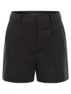 Max Mara Pianoforte Black Shorts With Pinstripe-effect Micro Sequins In Black