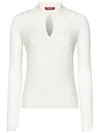 Max Mara Long-sleeved White Silk And Wool Knit Polo In White