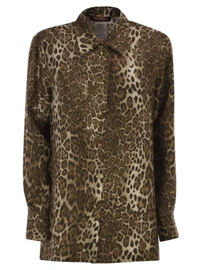Max Mara Mstaffari – Pure Silk Animal-print Shirt In Brown