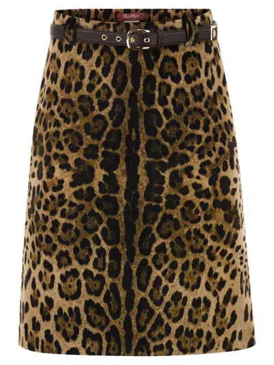 Max Mara Mstfalange – Leopard-print Midi Skirt With Belt In Brown