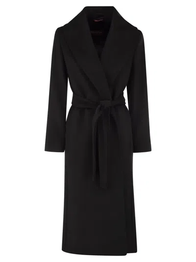 Max Mara Maxmara Studio Mstloriana - Pure Virgin Wool Long Wrap Coat In Black