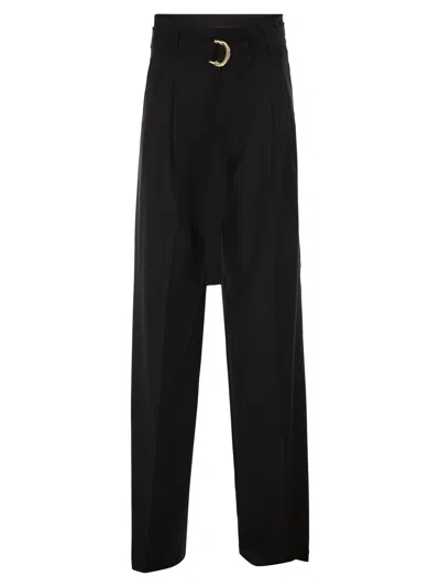 Max Mara Mstserio – Wide-leg Pure Wool Trousers With Belt In Black