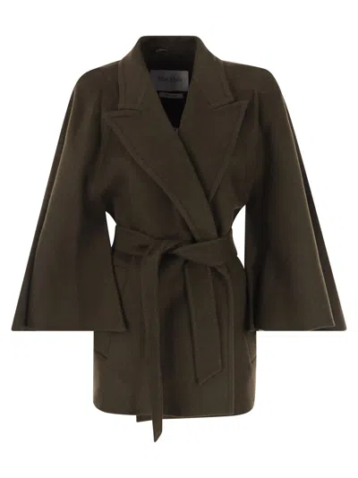 Max Mara Maxmara Verna Camel Coat With Belt In Green