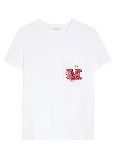 Max Mara Maxmara Women Jersey T-shirt With Embroidered Pocket In White