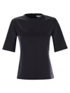 Max Mara Peter Wool T-shirt With Embossed Frontal Logo In Blue