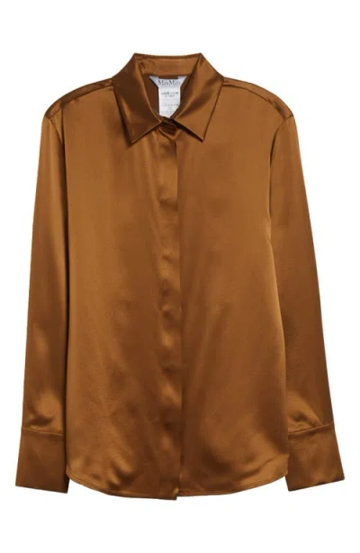 Max Mara Mazurca Silk Satin Button-up Shirt In Tobacco