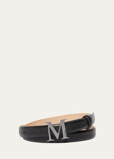Max Mara Mclassic20 Black Leather Belt In 001 Black