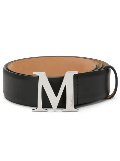 Max Mara Logo-buckle Leather Belt In Black