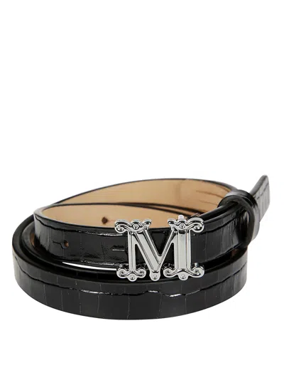 Max Mara Logo Plaque Buckled Belt In Black