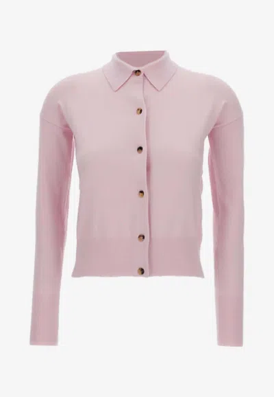 Max Mara Medeola Wool-blend Buttoned Cardigan In Pink