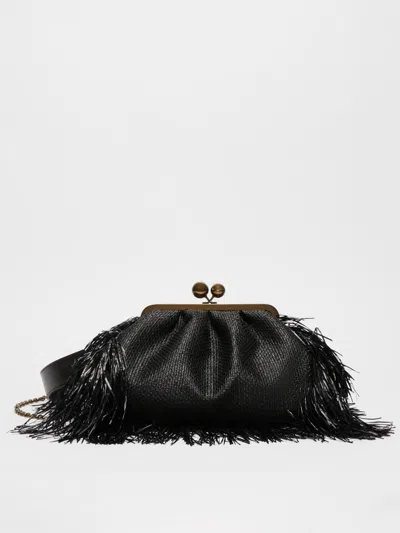 Max Mara Medium Fringed Raffia-look Pasticcino Bag In Black