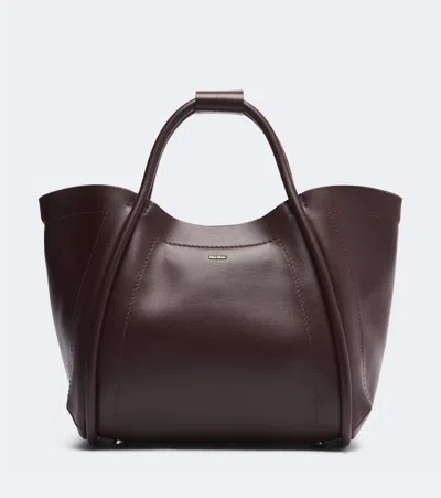 Max Mara Medium Leather Tote Bag In Brown