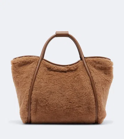 Max Mara Medium Leather-trimmed Tote Bag In Brown