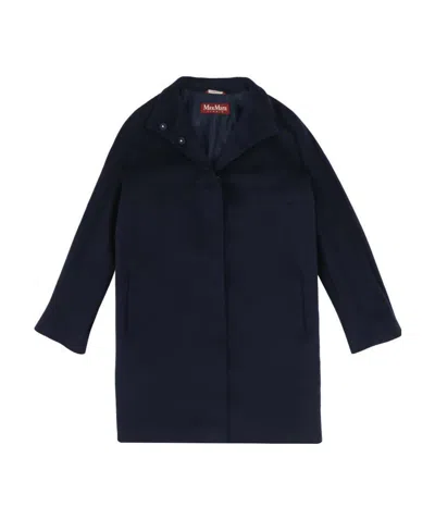 Max Mara Medium Length Overcoat In Blue