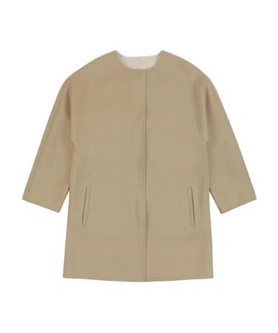 Max Mara Medium Long Coat With Round Neck In Nude