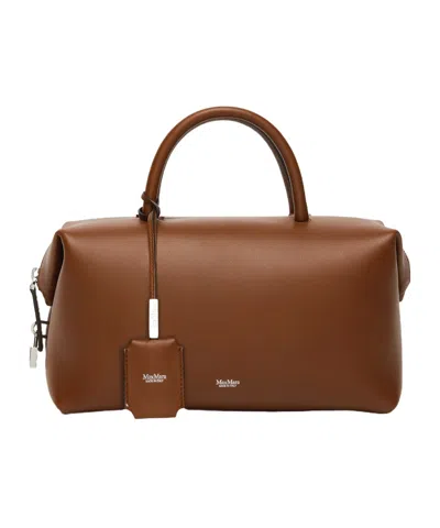 Max Mara Medium Natural Leather Bowler Bag In Brown