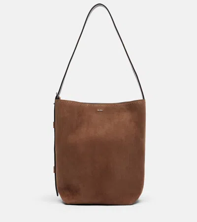 Max Mara Medium Suede Bucket Bag In Brown
