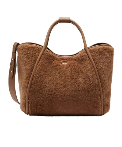 Max Mara Medium Teddy Fabric Marine Bag In Brown